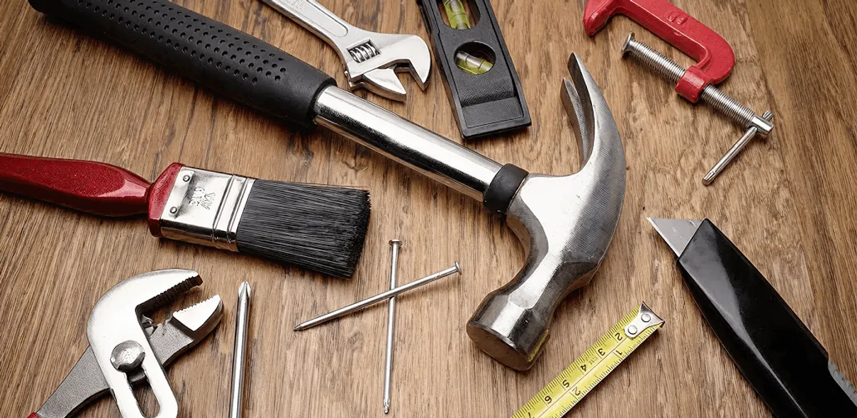 Handyman tools laid out for home repair and maintenance work in West Palm Beach, FL