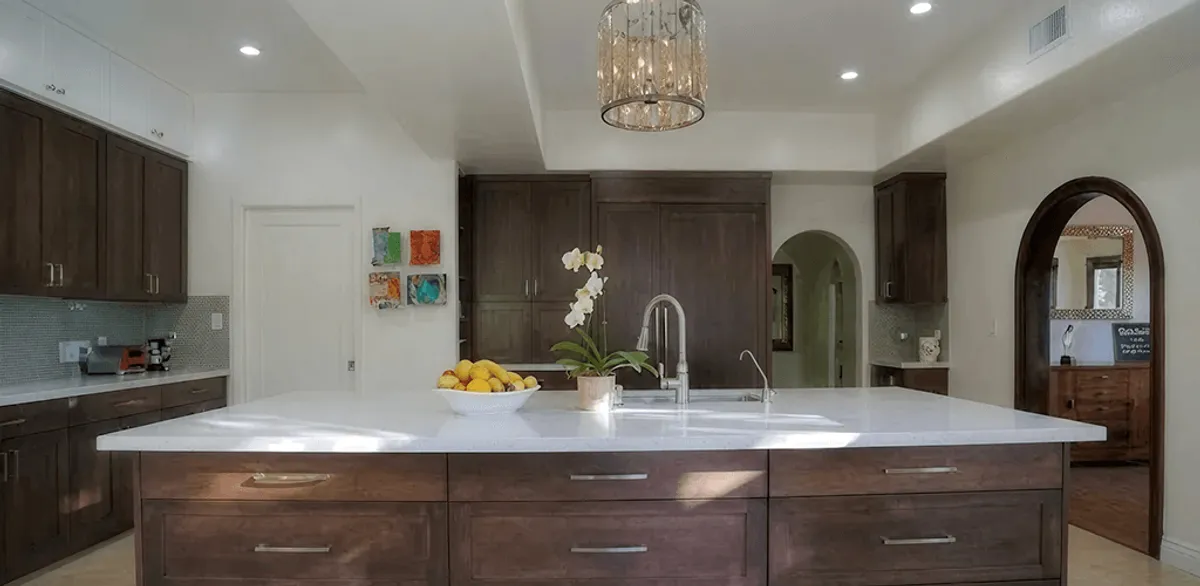 Cabinet refacing project with updated kitchen cabinets and island in West Palm Beach, FL